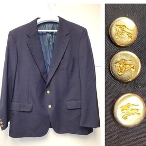 Burberry's Vintage Kensington Navy Gold Button Wool Sport Blazer Size XL - XXL